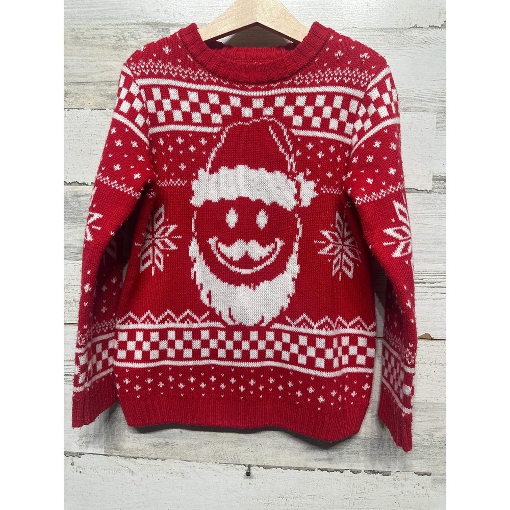 Holiday Time Santa‎ Sweater Boys 6-7 Red Fair Isle Knit Ugly Christmas GUC